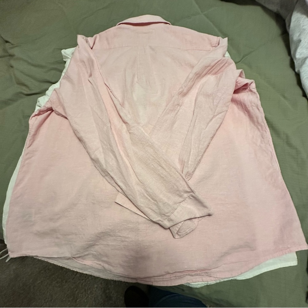 LOT OF 2 - Lands' End Men's White & Pink Linen & Cotton Button Downs - Size XL - Picture 9 of 11